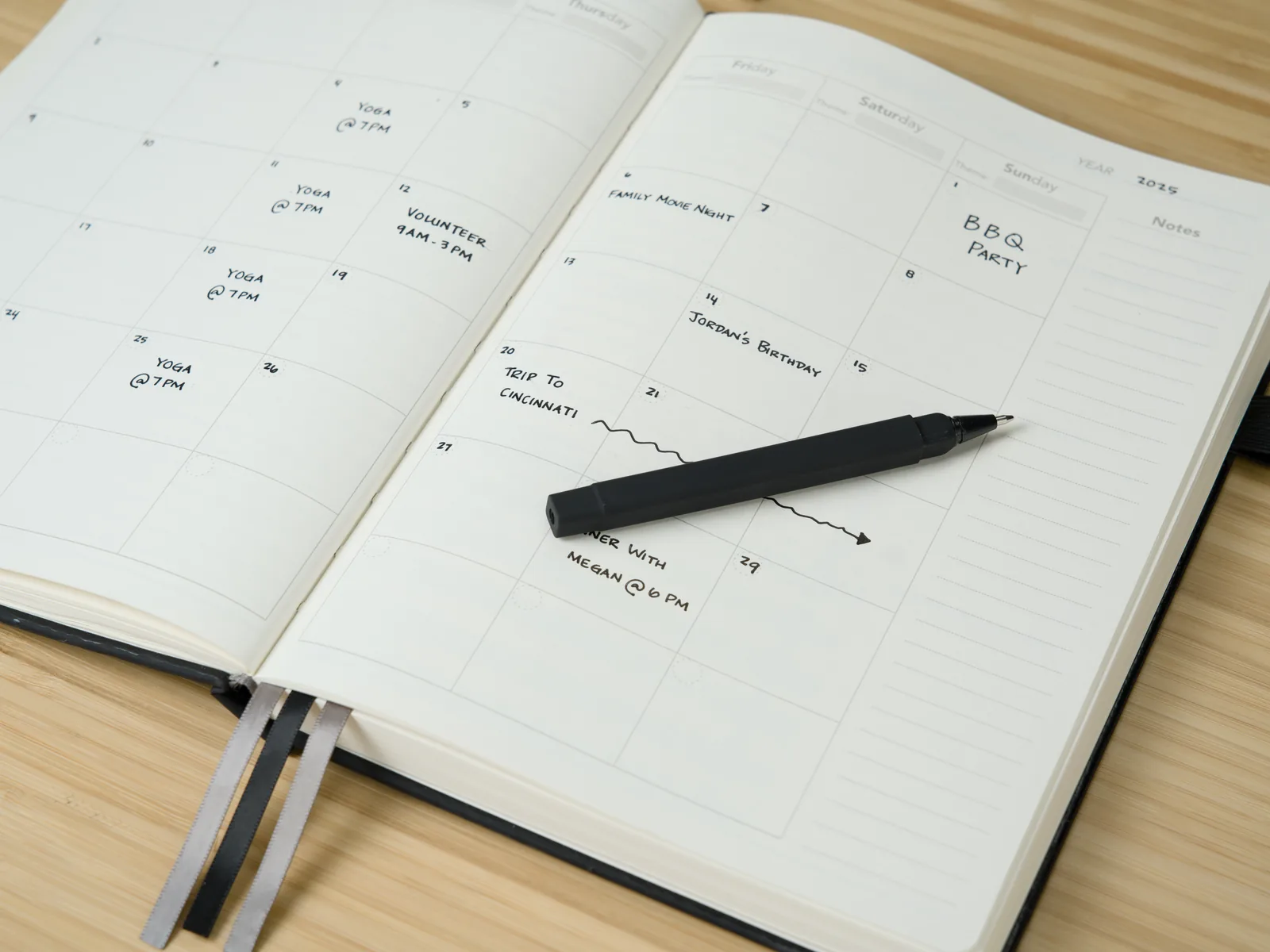 Close view of an open Novella Planner binding and weekly page