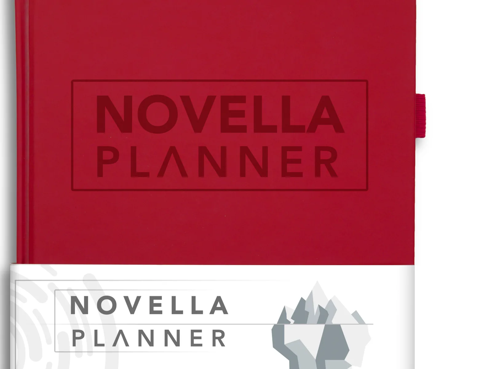 Close view of the red Novella Planner cover texture and logo